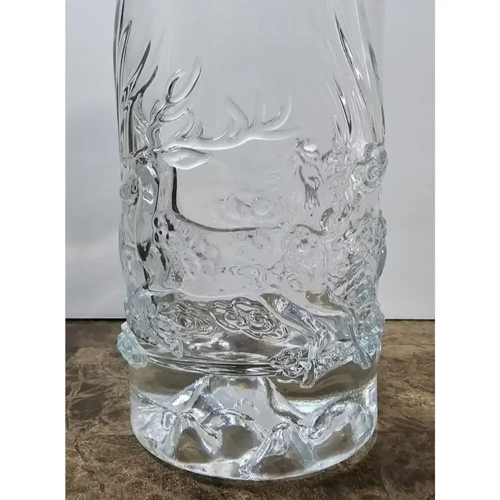 Vintage Stag Deer Wildlife Glass Whiskey Decanter w/ Crystal Acrylic Stopper 11